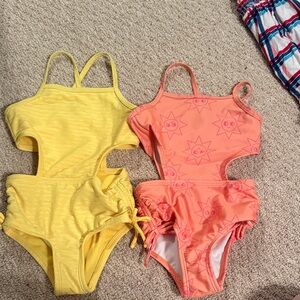 Kids One-Piece Swimsuit in Yellow and Coral - Sun Print